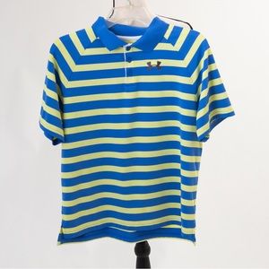 Under Armour heat gear preppy striped polo style shirt blue & yellow Youth XL